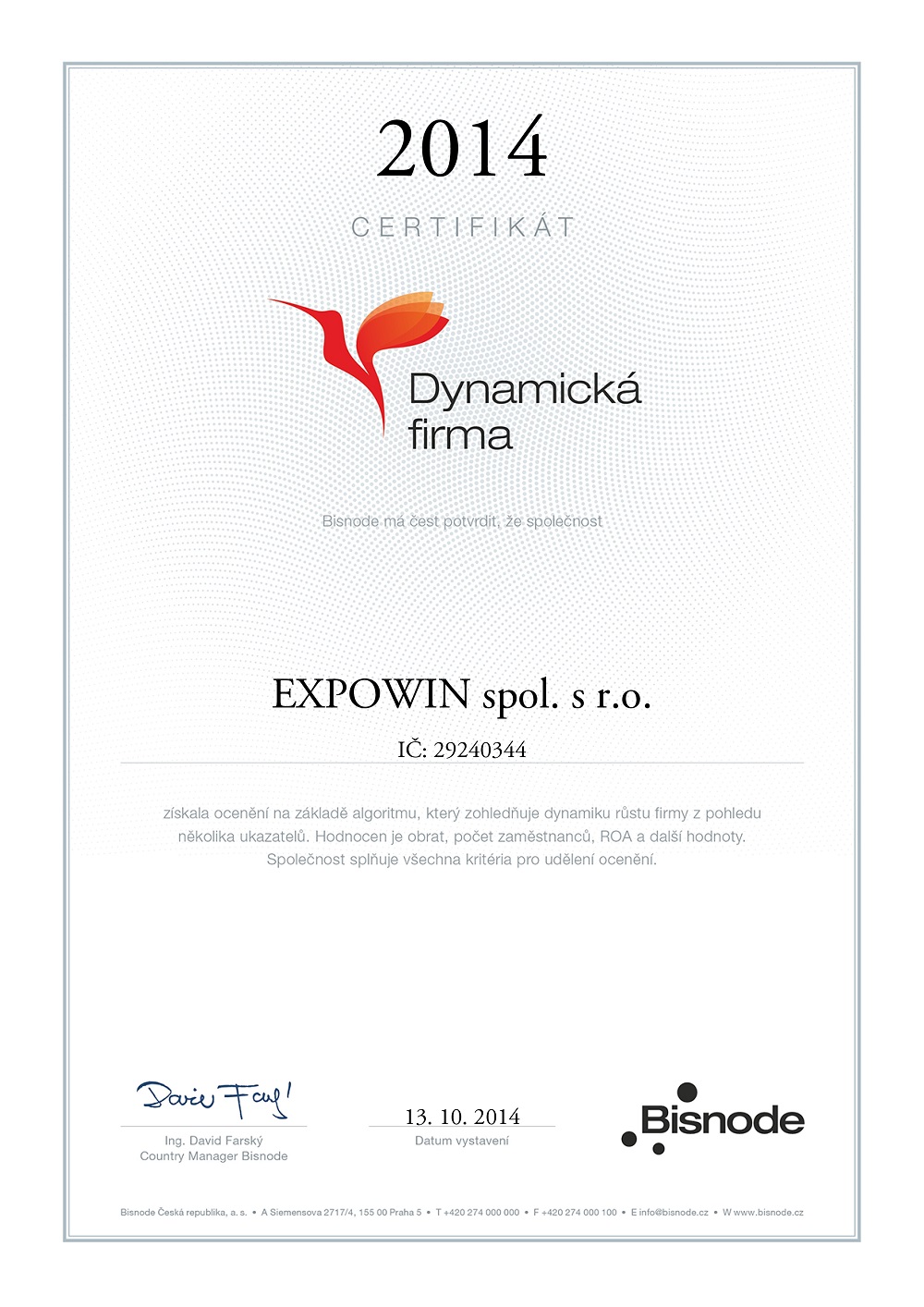 certifikát ExpoWin